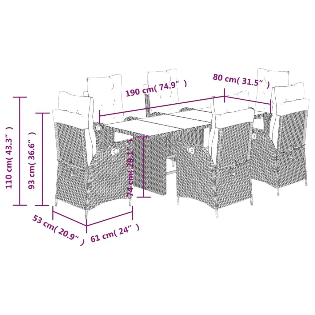 7 Piece Garden Dining Set with Cushions Black Poly Rattan 3213115