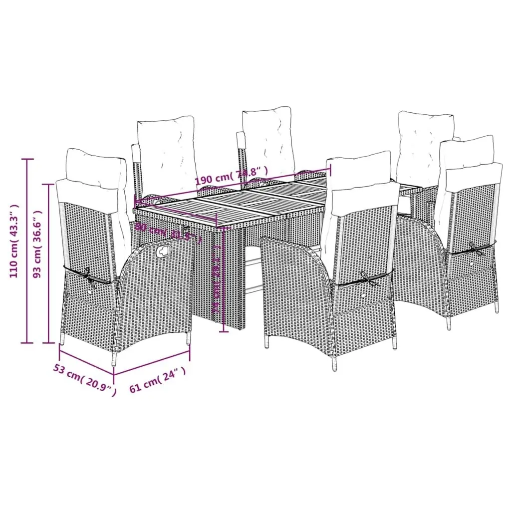 7 Piece Garden Dining Set with Cushions Black Poly Rattan 3213139