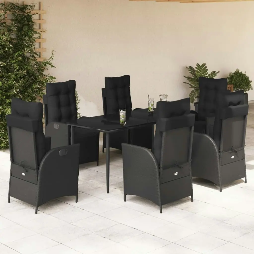 7 Piece Garden Dining Set with Cushions Black Poly Rattan 3213396