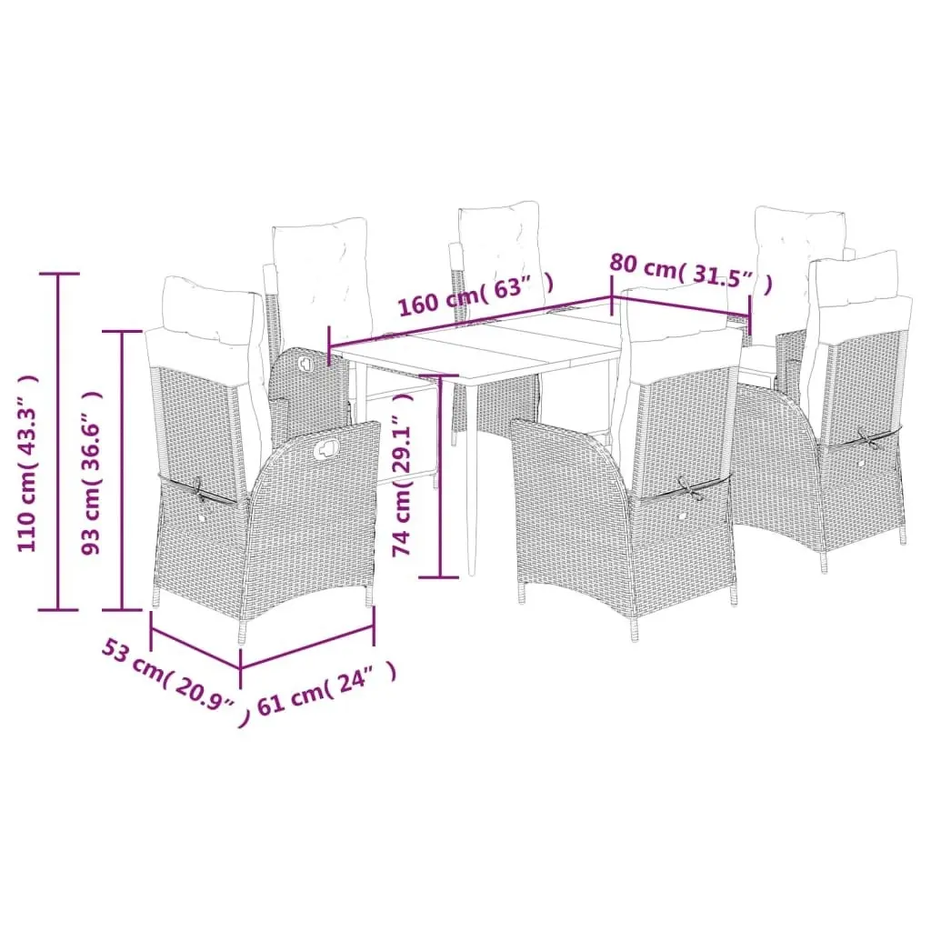 7 Piece Garden Dining Set with Cushions Black Poly Rattan 3213396