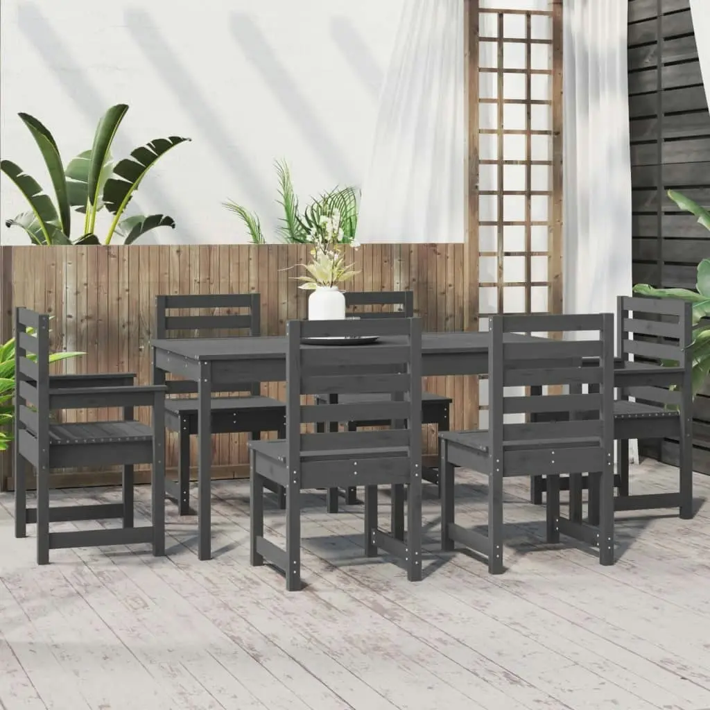 7 Piece Garden Dining Set Grey Solid Wood Pine 3154709