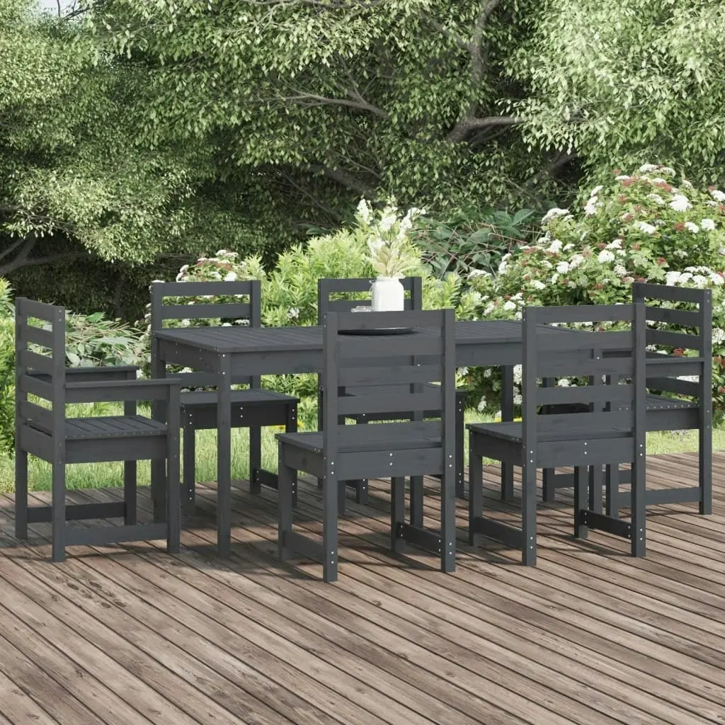 7 Piece Garden Dining Set Grey Solid Wood Pine 3154709