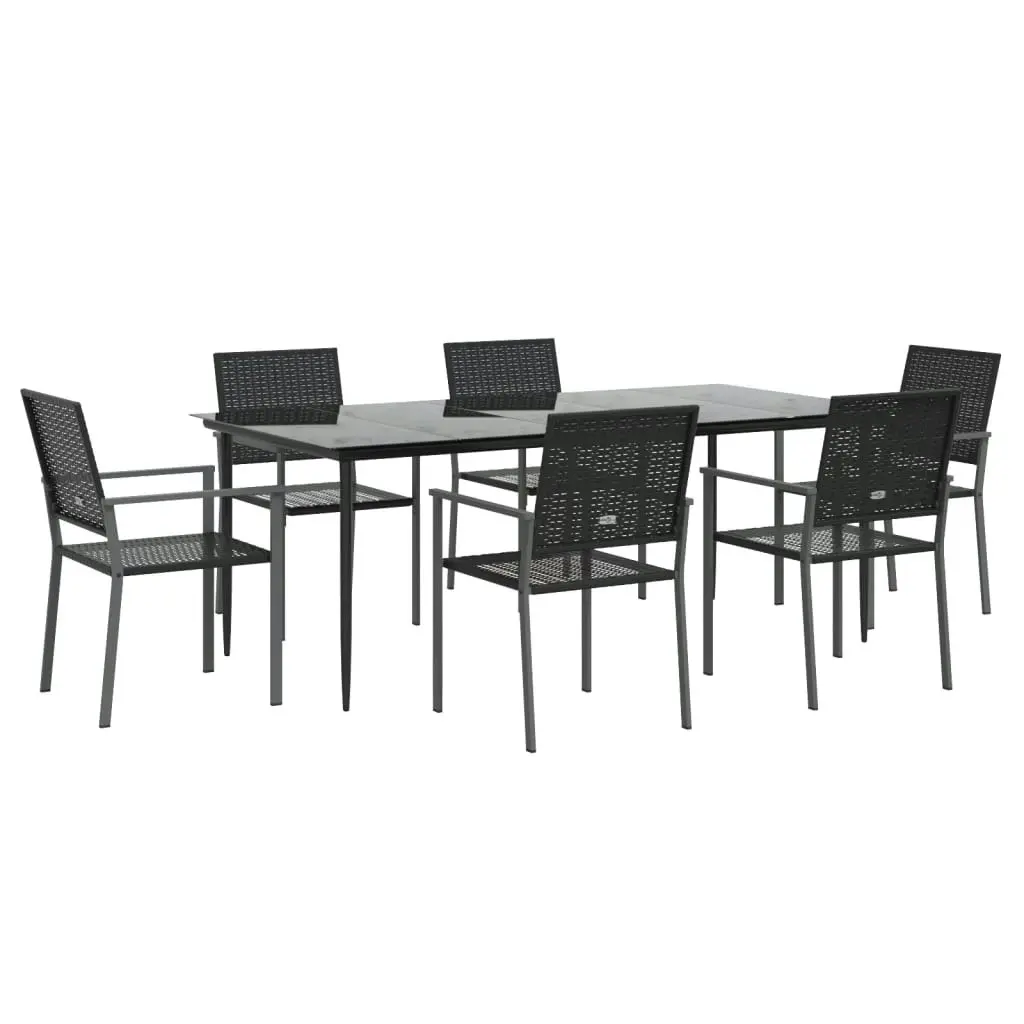 7 Piece Garden Dining Set Poly Rattan and Steel 3187015