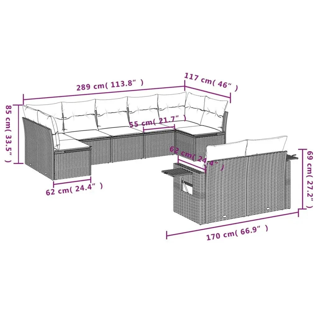 9 Piece Garden Sofa Set with Cushions Black Poly Rattan 3252952