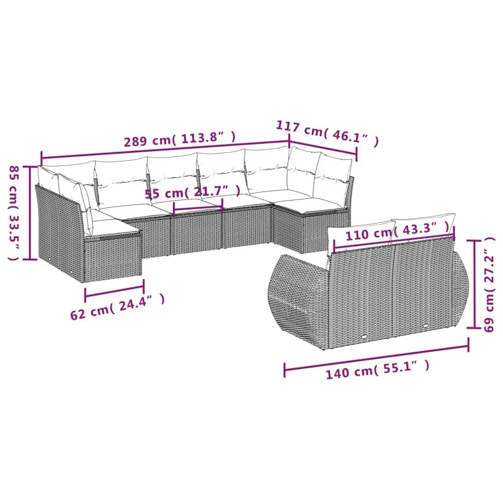 9 Piece Garden Sofa Set with Cushions Black Poly Rattan 3254152