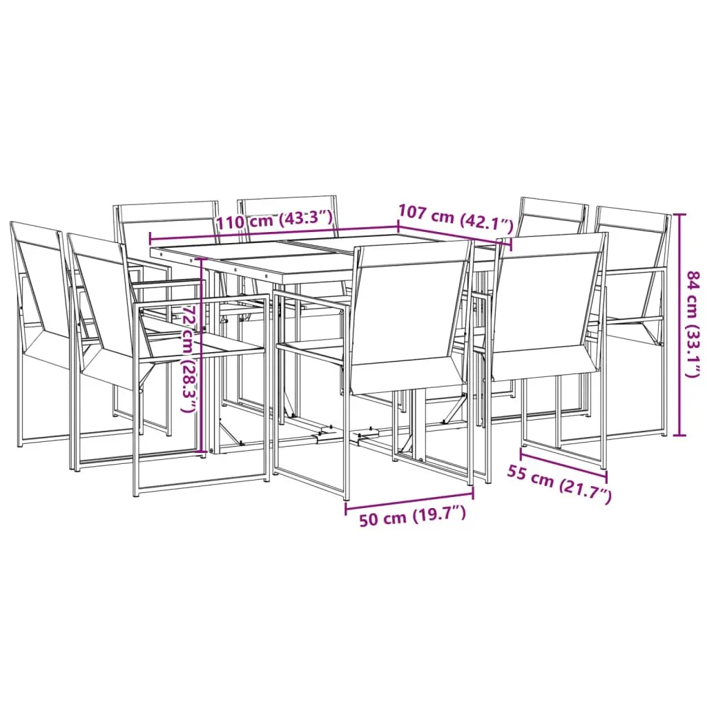 9 Piece Garden Dining Set Black Textilene 3295123