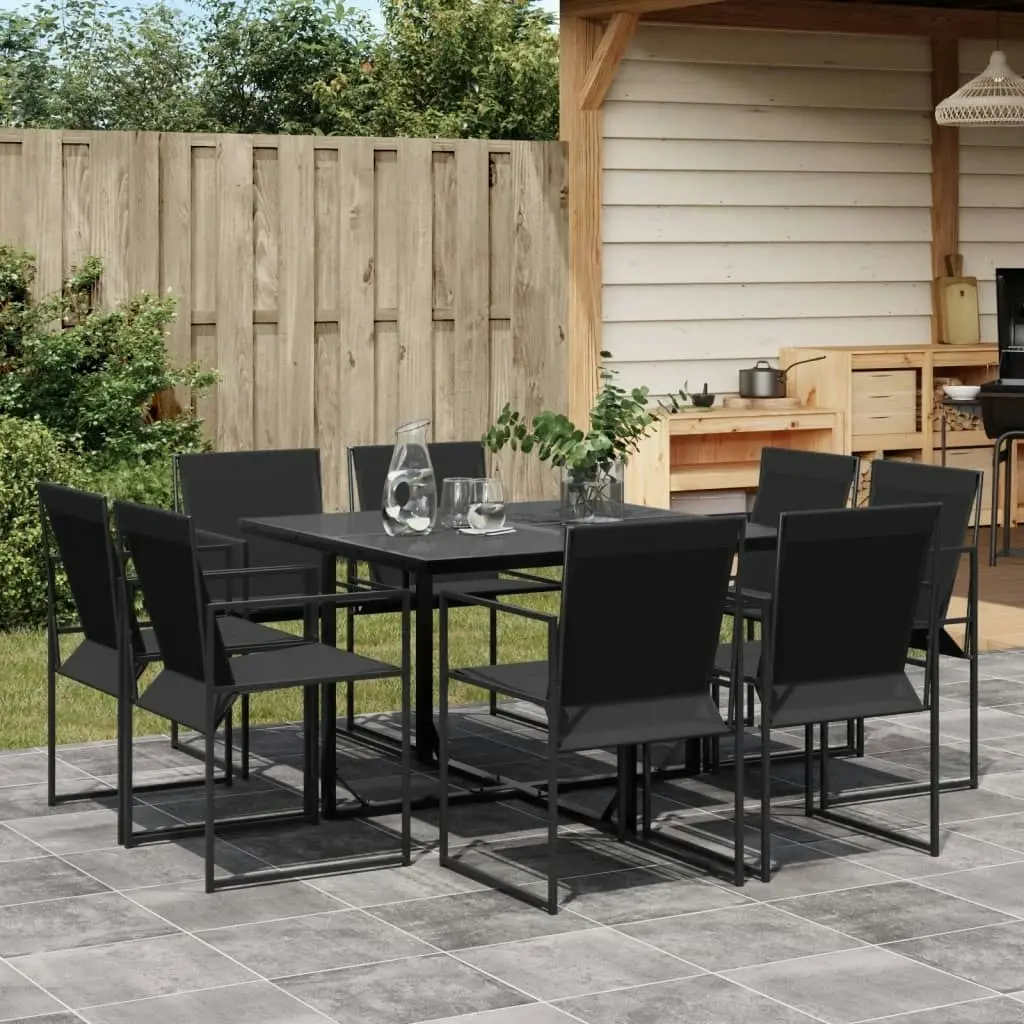 9 Piece Garden Dining Set Black Textilene 3295123