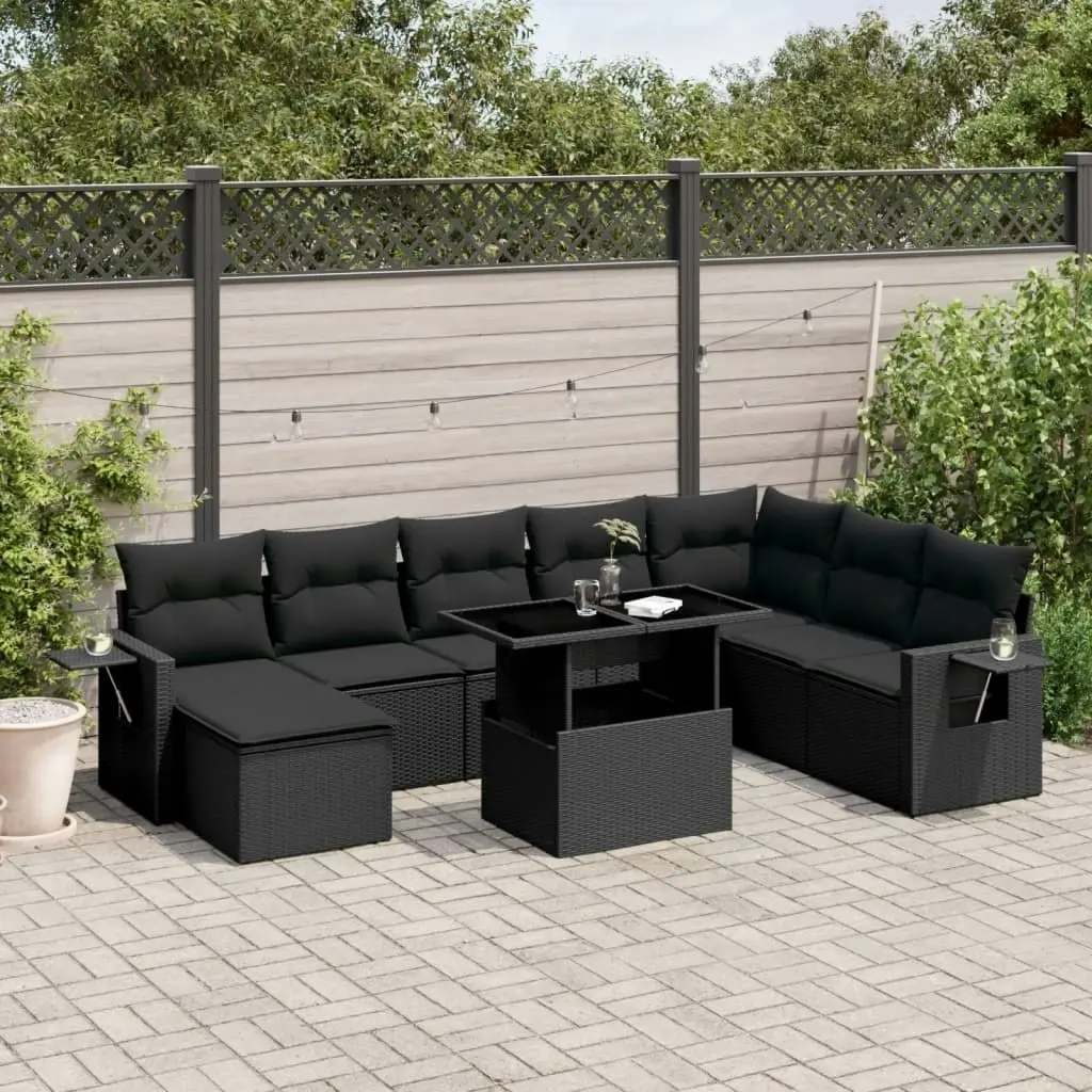 8 Piece Garden Sofa Set with Cushions Black Poly Rattan 3268065