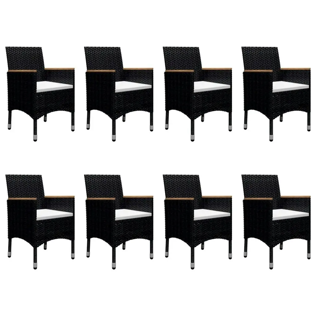 9 Piece Garden Dining Set Poly Rattan and Acacia Wood Black 3058344