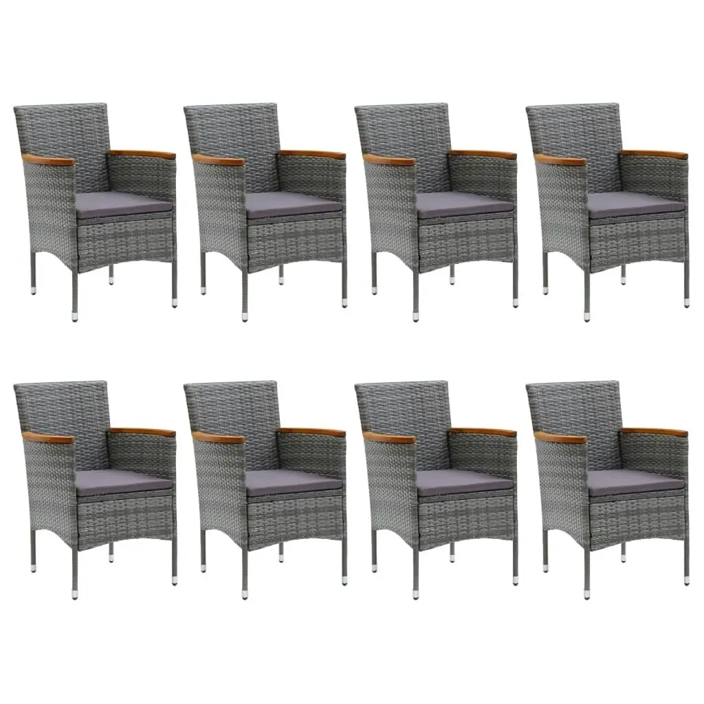 9 Piece Garden Dining Set Poly Rattan and Acacia Wood Grey 3058345