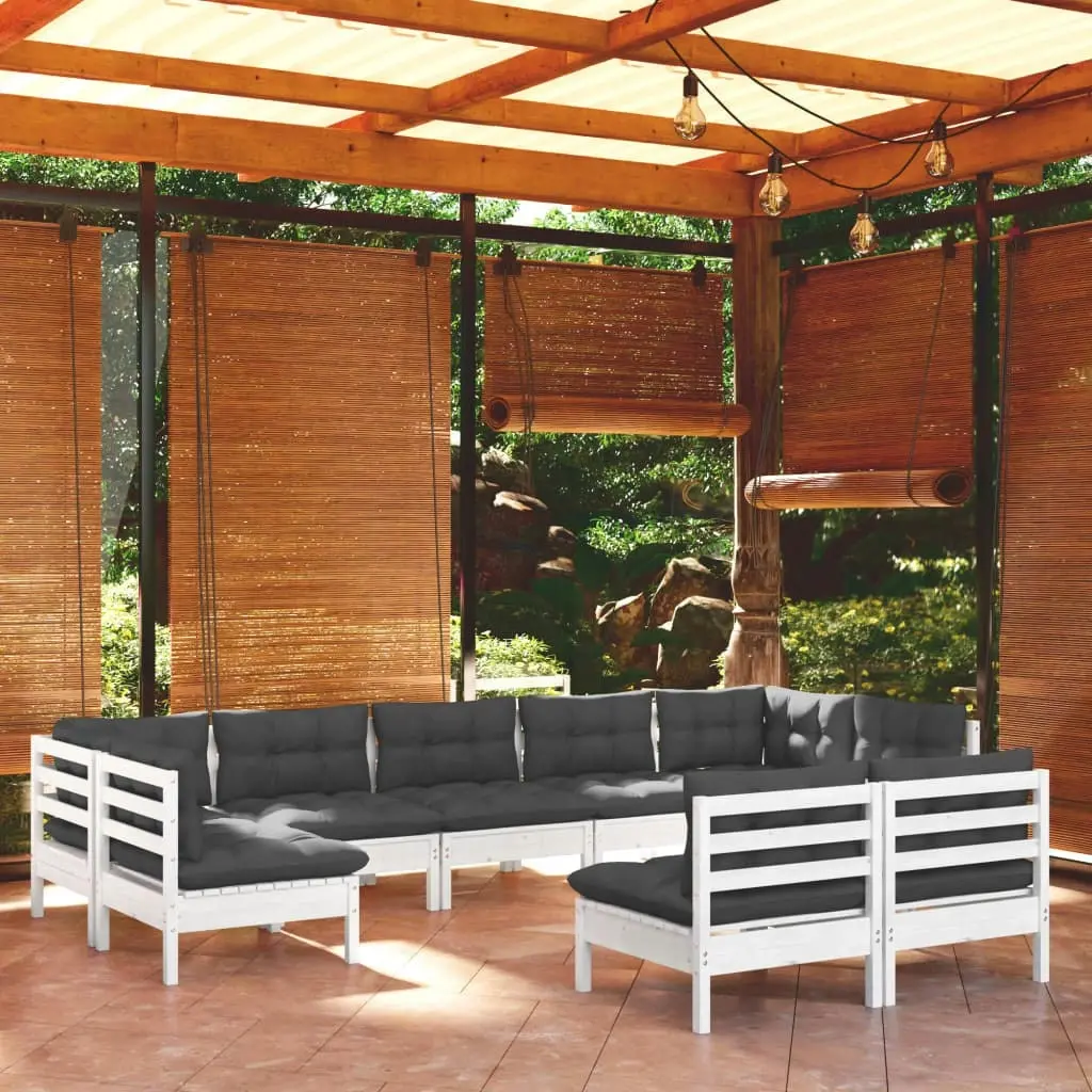 9 Piece Garden Lounge Set with Cushions White Solid Pinewood 3097200