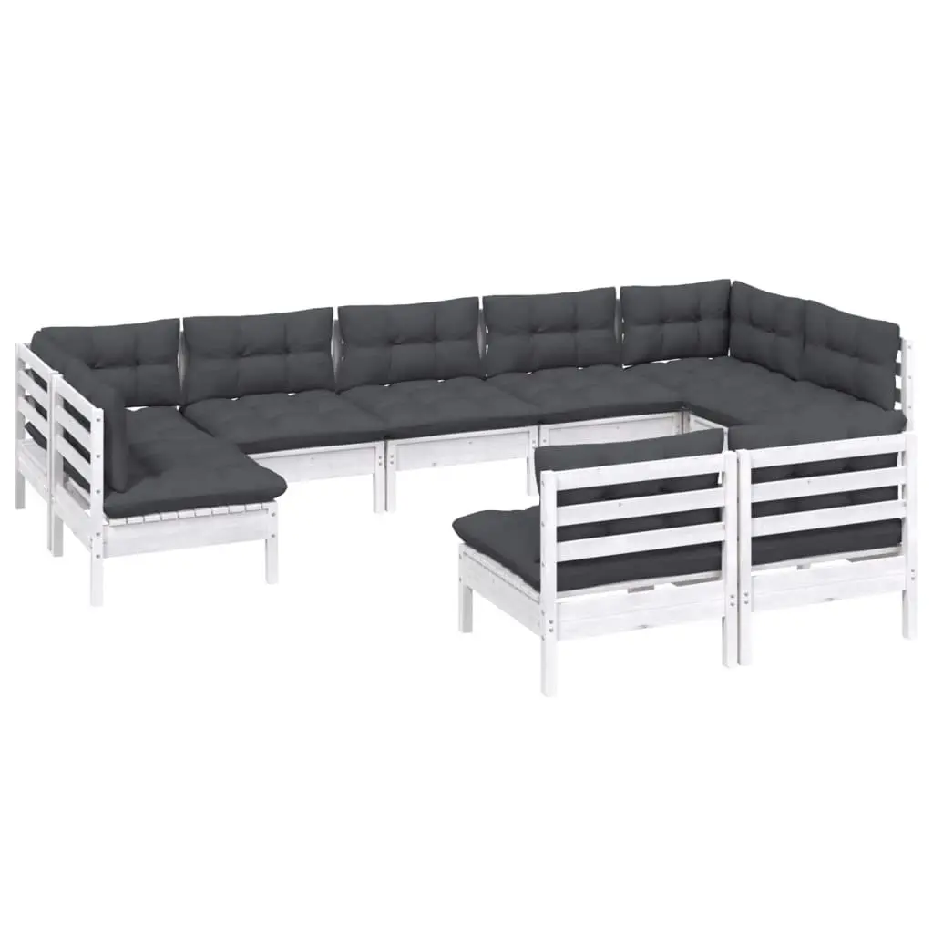 9 Piece Garden Lounge Set with Cushions White Solid Pinewood 3097200