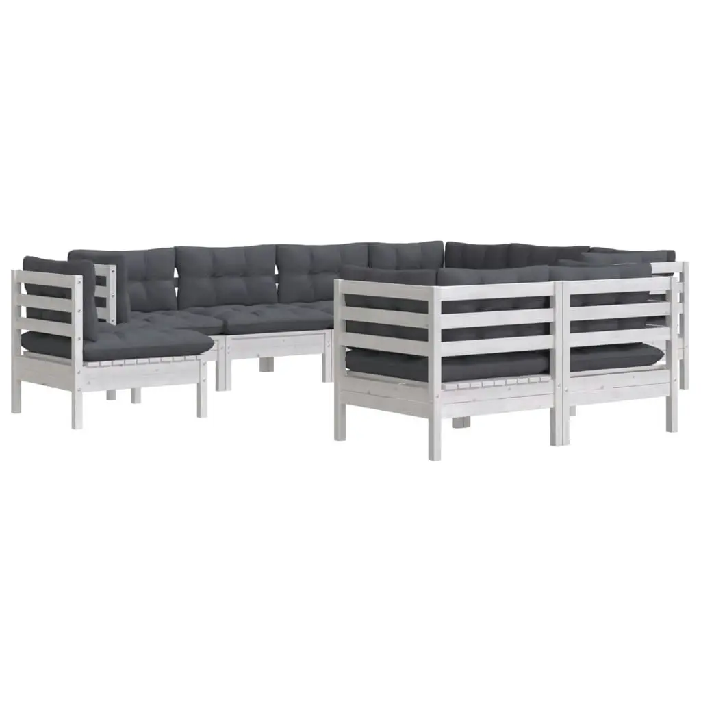 9 Piece Garden Lounge Set with Cushions White Solid Pinewood 3096768