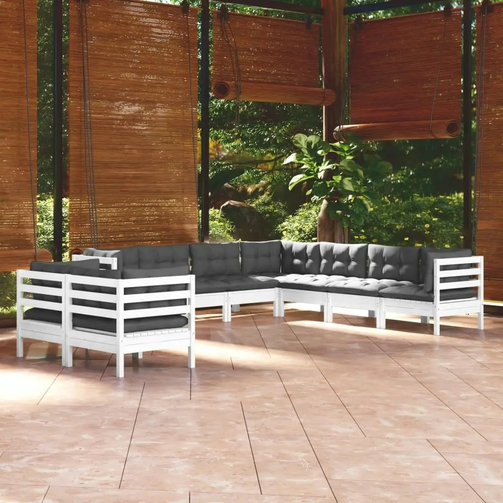 9 Piece Garden Lounge Set with Cushions White Solid Pinewood 3096900