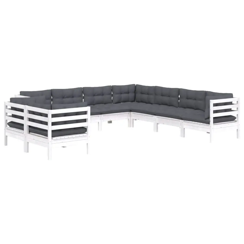 9 Piece Garden Lounge Set with Cushions White Solid Pinewood 3096900