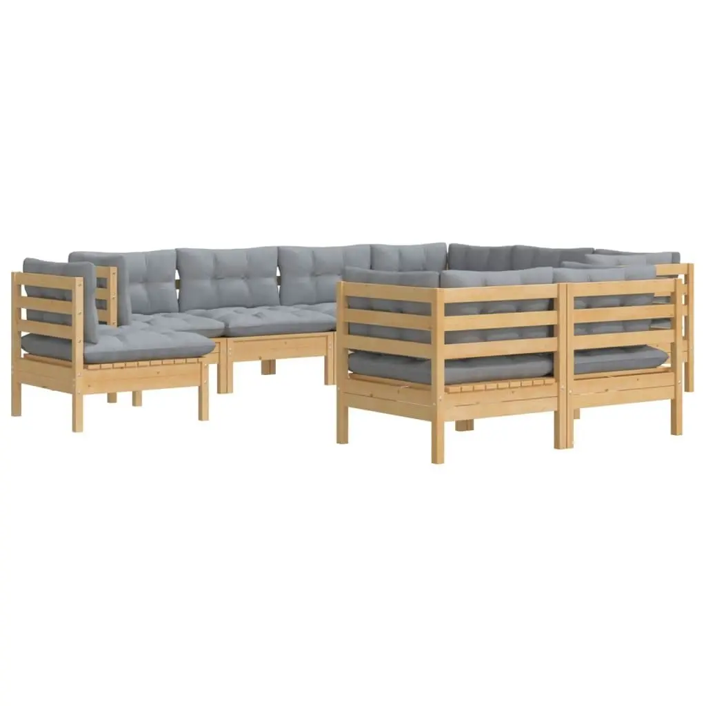 9 Piece Garden Lounge Set with Grey Cushions Solid Pinewood 3096766