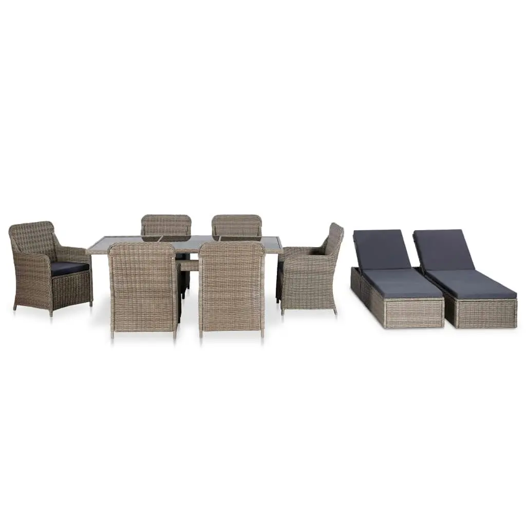 9 Piece Outdoor Dining Set Poly Rattan Brown 3057798