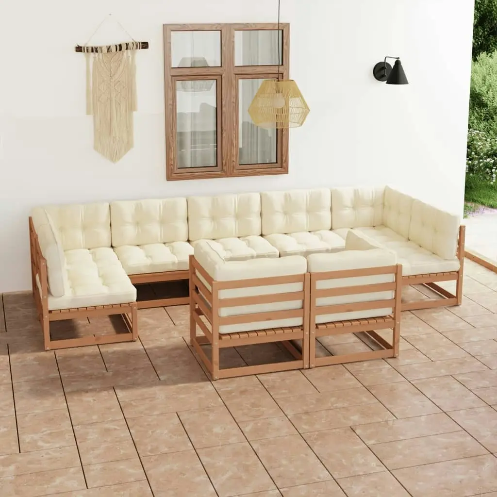 9 Piece Garden Lounge Set&Cushions Honey Brown Solid Pinewood 3077257