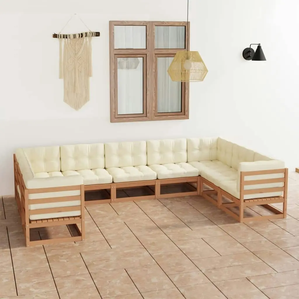 9 Piece Garden Lounge Set&Cushions Honey Brown Solid Pinewood 3077317