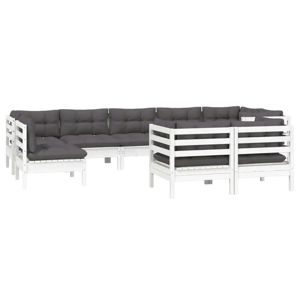 9 Piece Garden Lounge Set with Cushions White Solid Pinewood 3096527