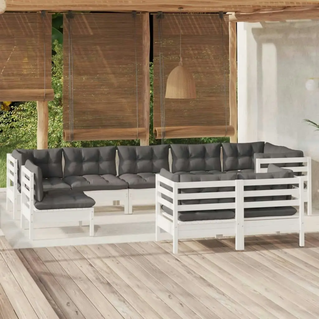 9 Piece Garden Lounge Set with Cushions White Solid Pinewood 3096527