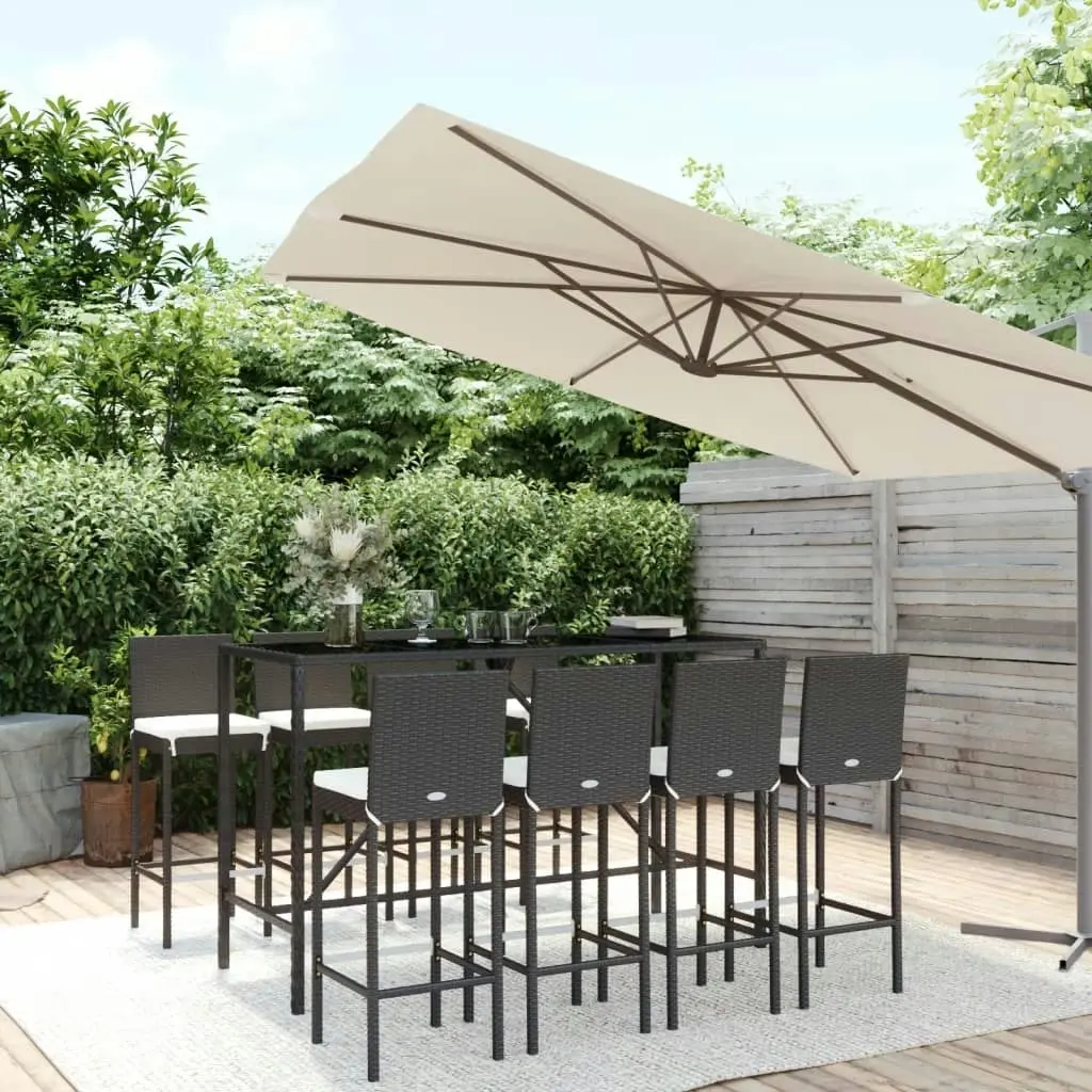 9 Piece Outdoor Bar Set with Cushions Black Poly Rattan 3187647