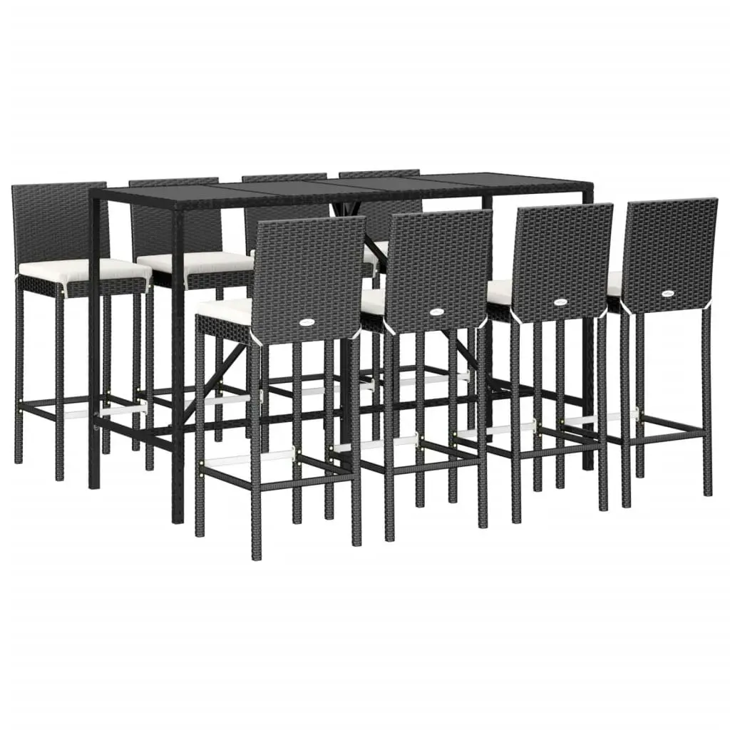 9 Piece Outdoor Bar Set with Cushions Black Poly Rattan 3187647