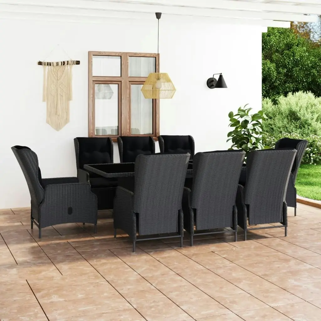 9 Piece Outdoor Dining Set with Cushions Poly Rattan Dark Grey 3060138