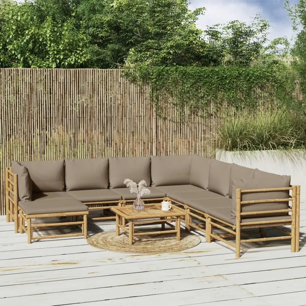 9 Piece Garden Lounge Set with Taupe Cushions  Bamboo 3155132