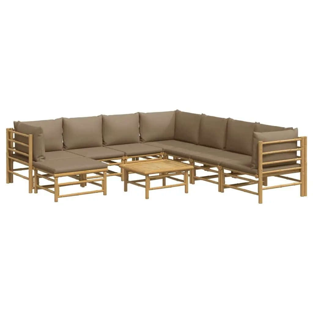 9 Piece Garden Lounge Set with Taupe Cushions  Bamboo 3155132