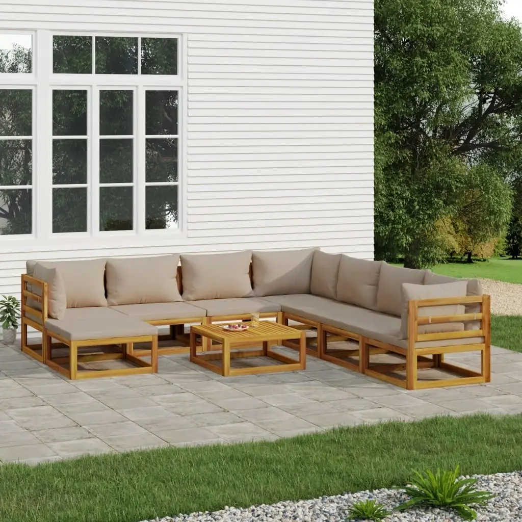 9 Piece Garden Lounge Set with Taupe Cushions Solid Wood 3155265