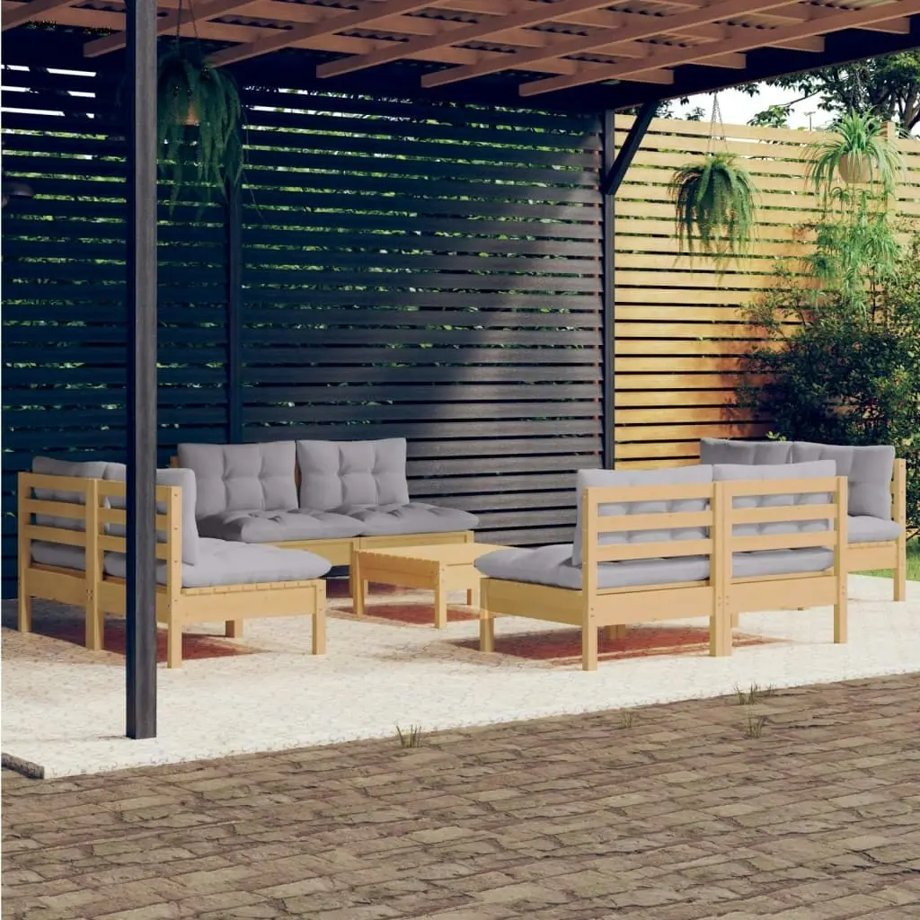 9 Piece Garden Lounge Set with Grey Cushions Pinewood 3096045