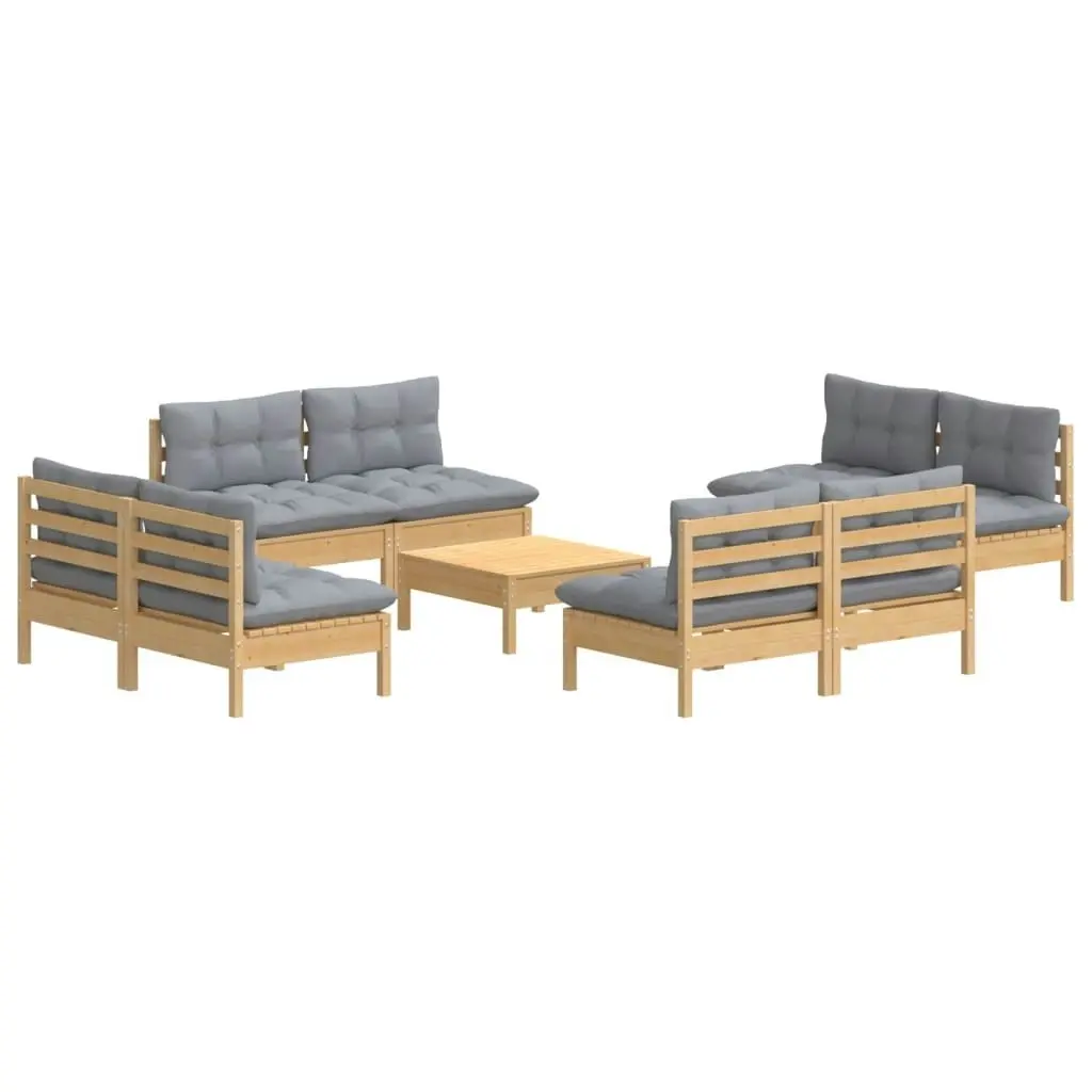 9 Piece Garden Lounge Set with Grey Cushions Pinewood 3096045