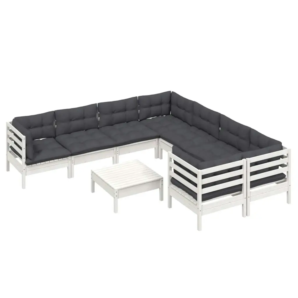 9 Piece Garden Lounge Set with Cushions White Pinewood 3096978