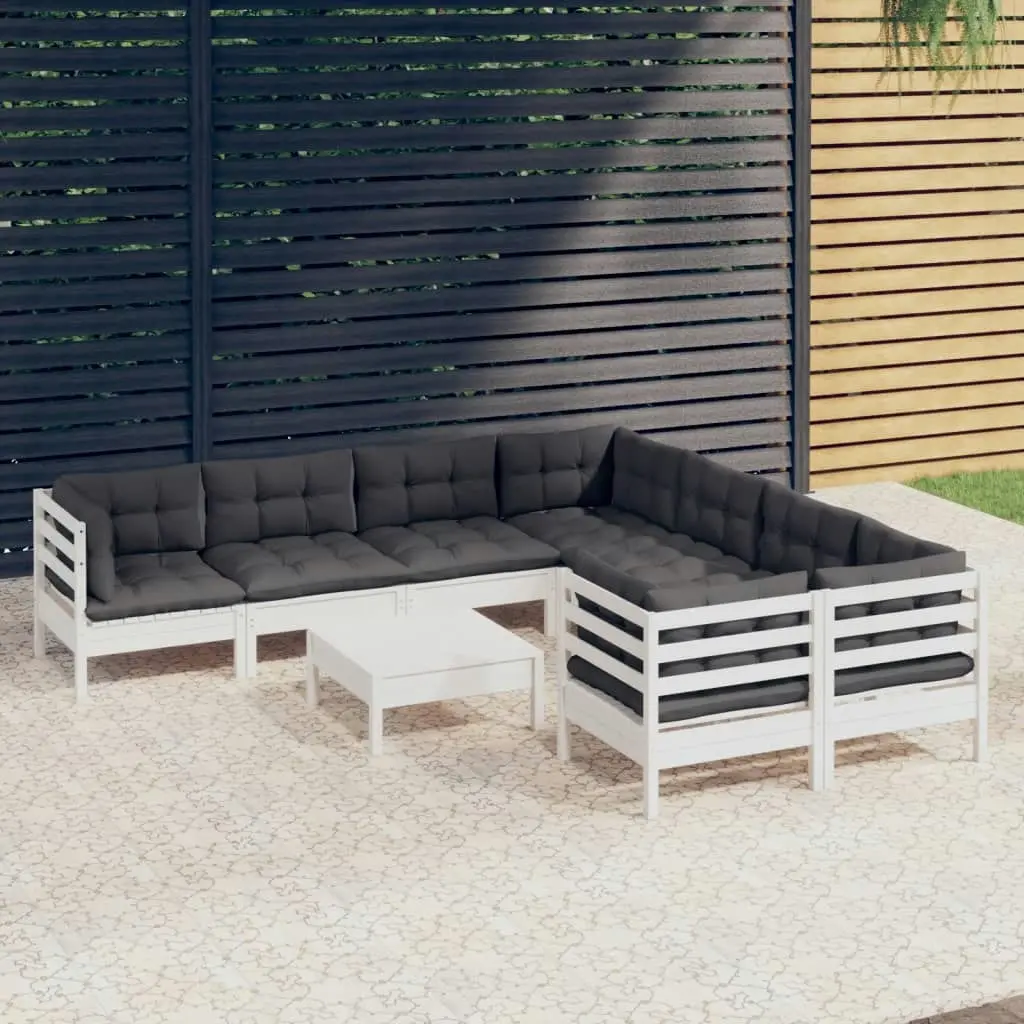 9 Piece Garden Lounge Set with Cushions White Pinewood 3096978