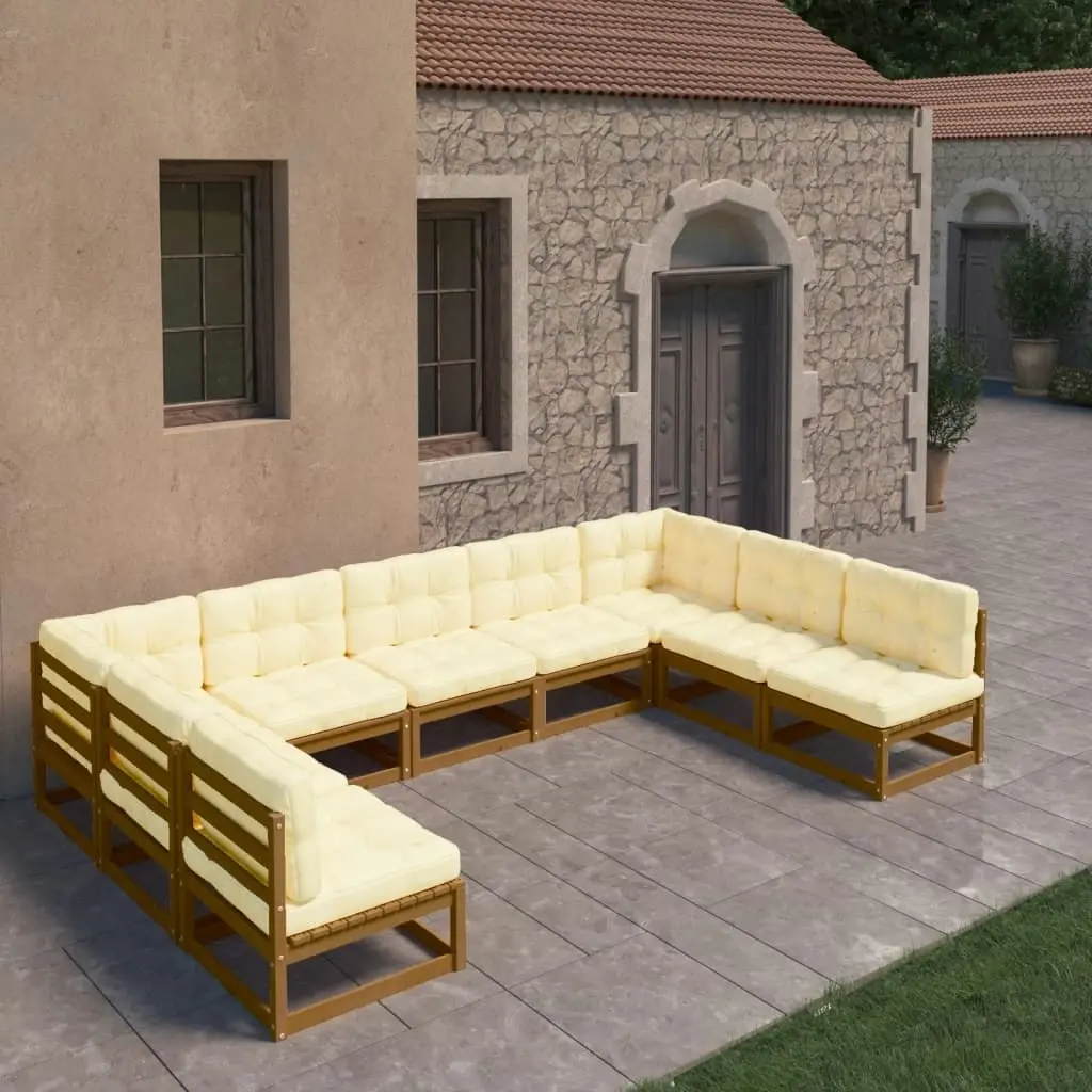 9 Piece Garden Lounge Set&Cushions Honey Brown Solid Pinewood 3077197