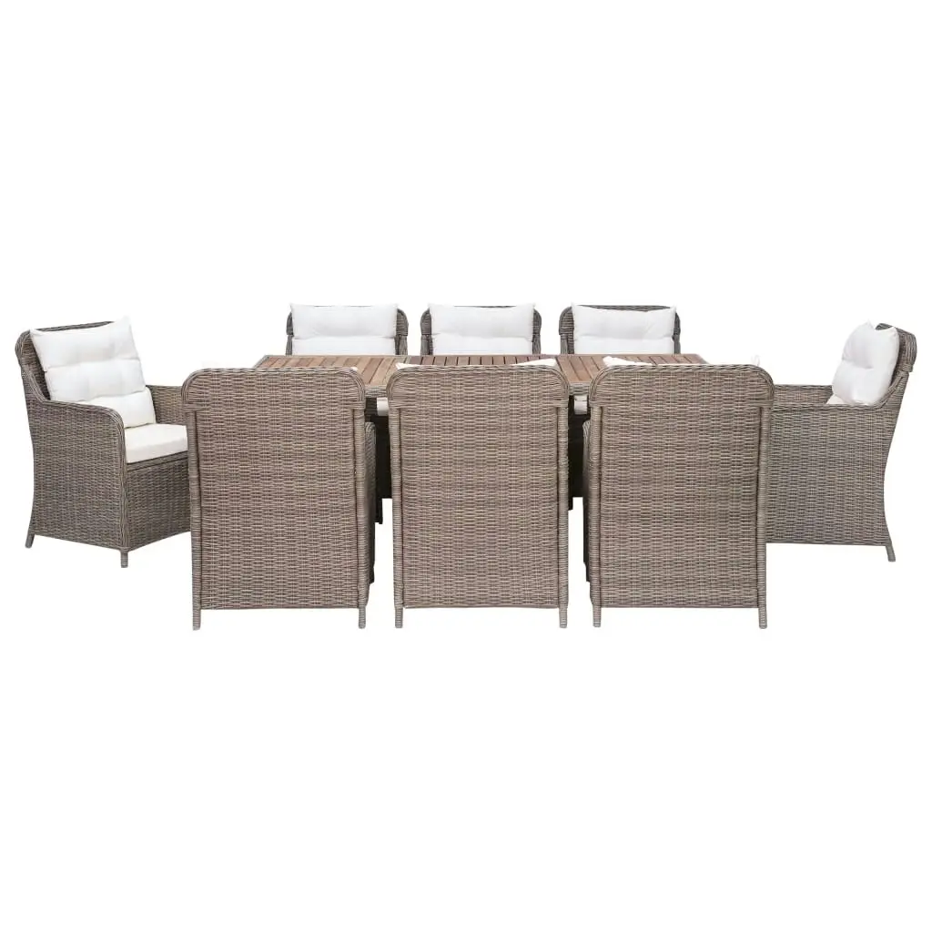 9 Piece Outdoor Dining Set with Cushions Poly Rattan Brown 3057801