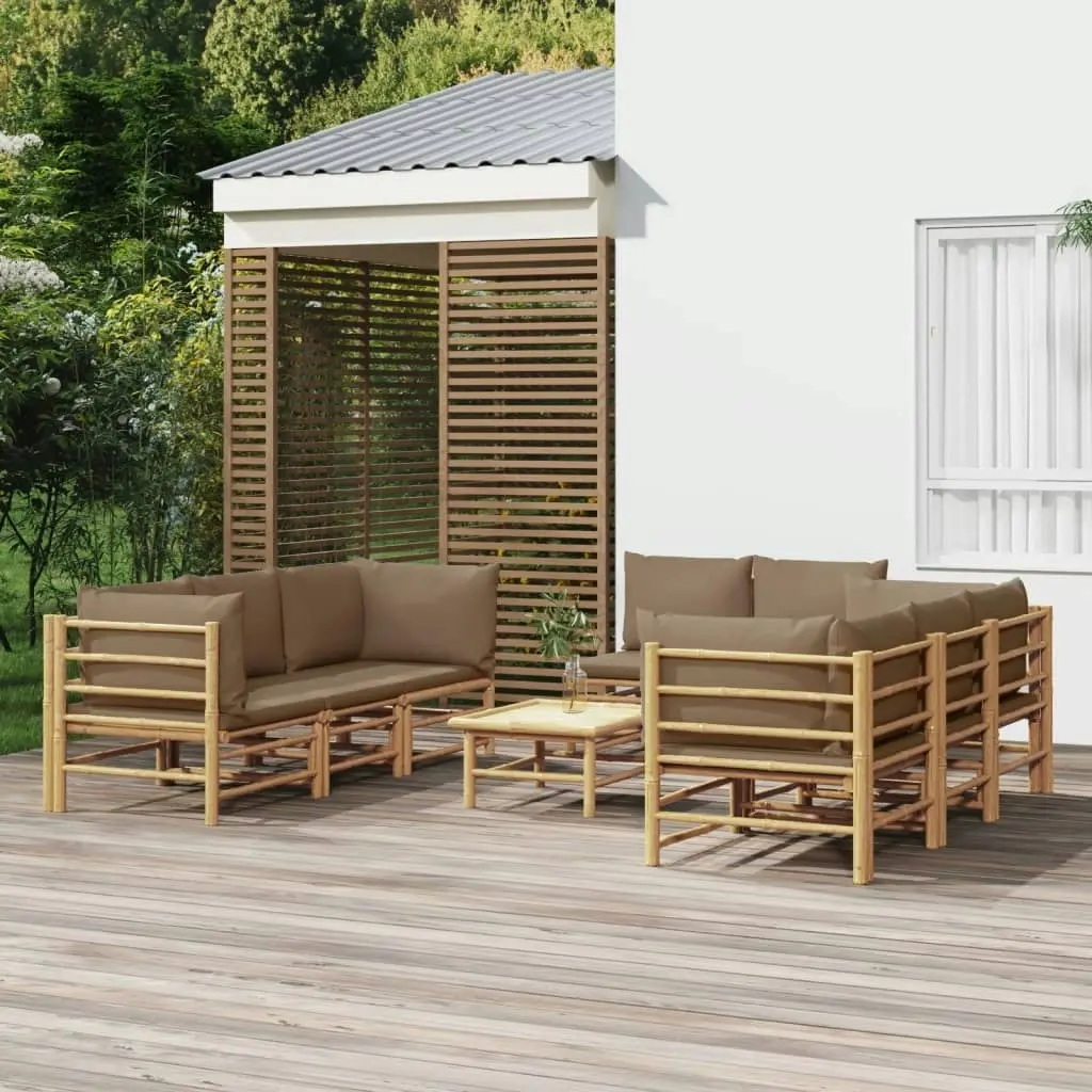 9 Piece Garden Lounge Set with Taupe Cushions  Bamboo 3155123