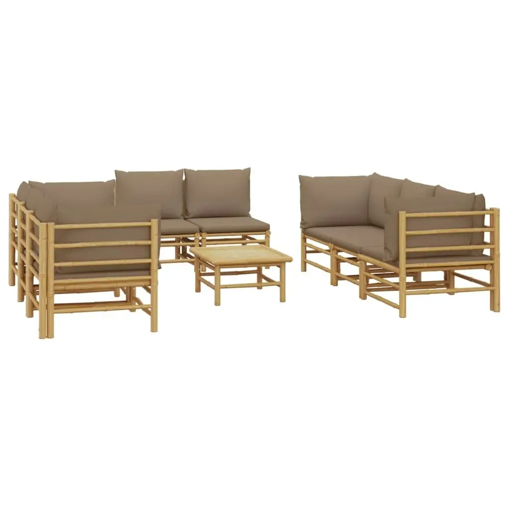 9 Piece Garden Lounge Set with Taupe Cushions  Bamboo 3155123