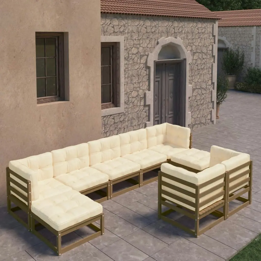 9 Piece Garden Lounge Set&Cushions Honey Brown Solid Pinewood 3077157