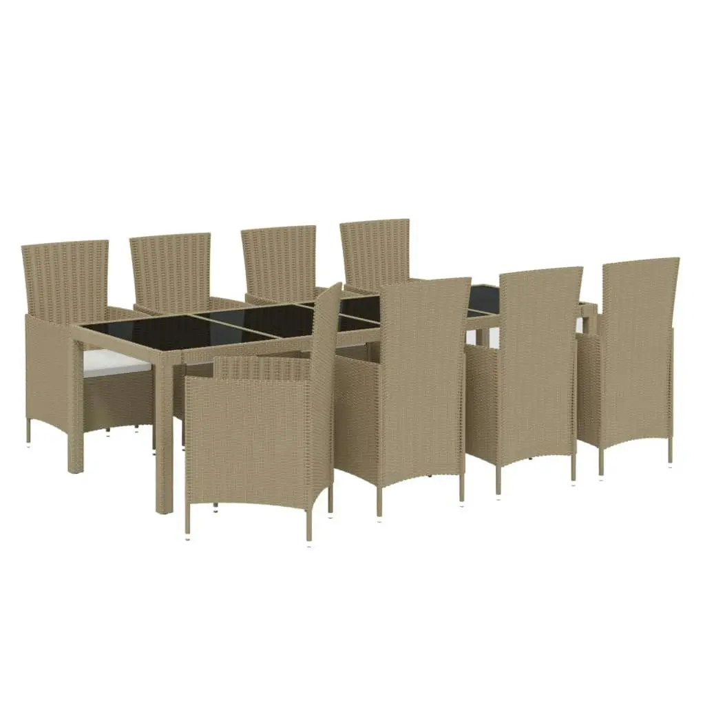 9 Piece Outdoor Dining Set with Cushions Poly Rattan Beige 3094907