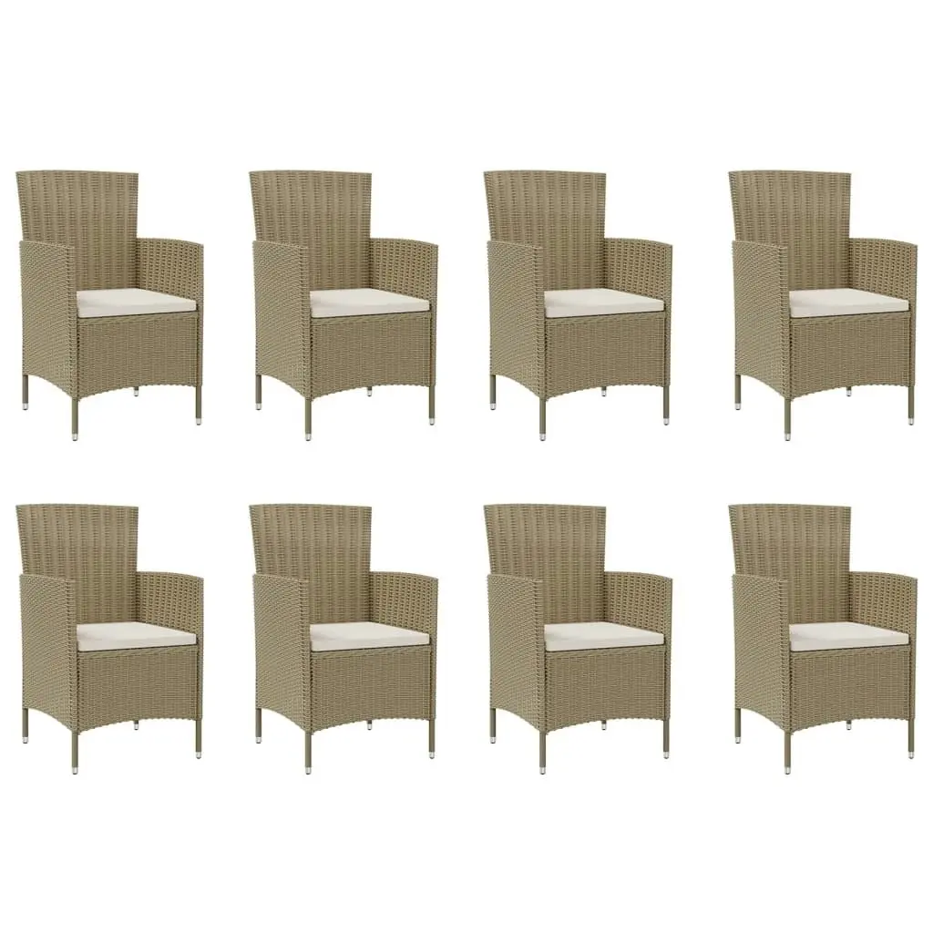 9 Piece Outdoor Dining Set with Cushions Poly Rattan Beige 3094907