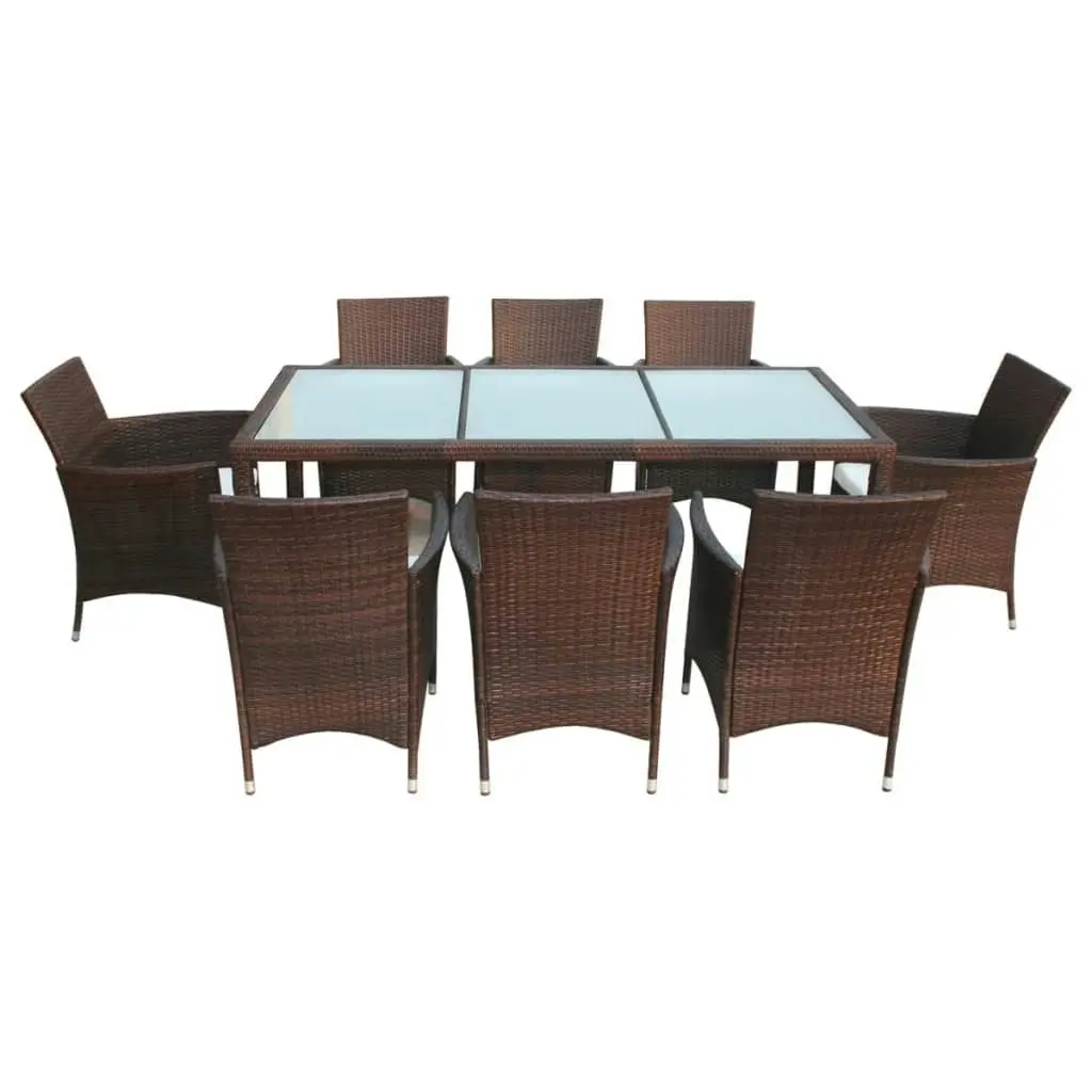 9 Piece Outdoor Dining Set with Cushions Poly Rattan Brown 43117