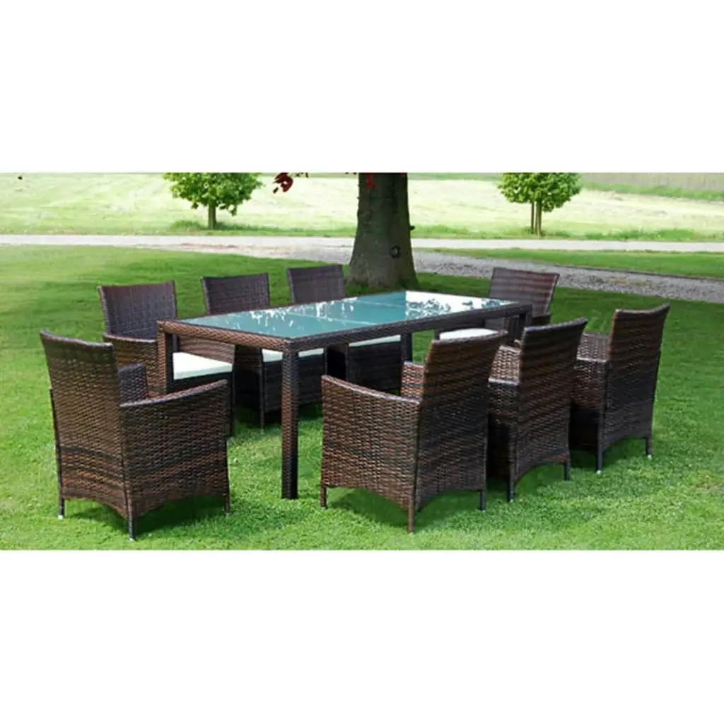 9 Piece Outdoor Dining Set with Cushions Poly Rattan Brown 43117