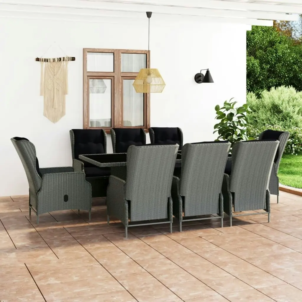 9 Piece Outdoor Dining Set with Cushions Poly Rattan Light Grey 3060142