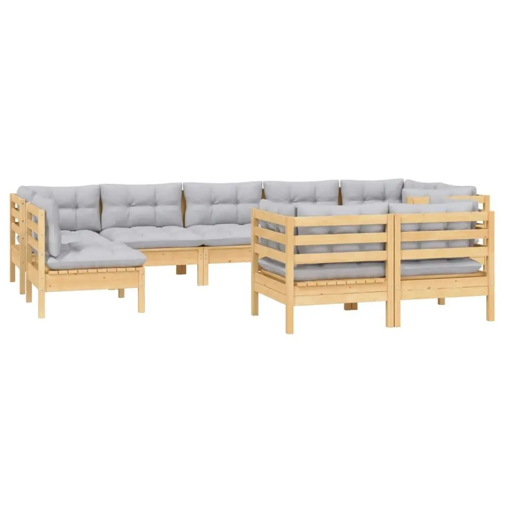 9 Piece Garden Lounge Set with Grey Cushions Solid Pinewood 3096525