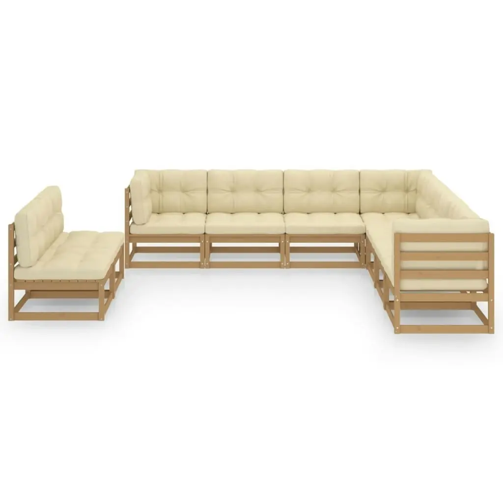 9 Piece Garden Lounge Set&Cushions Honey Brown Solid Pinewood 3076907