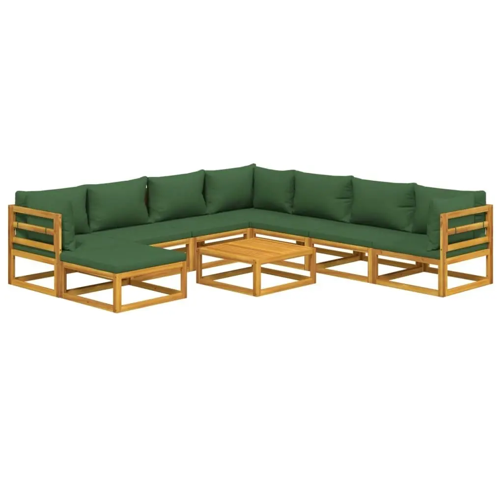 9 Piece Garden Lounge Set with Green Cushions Solid Wood 3155327