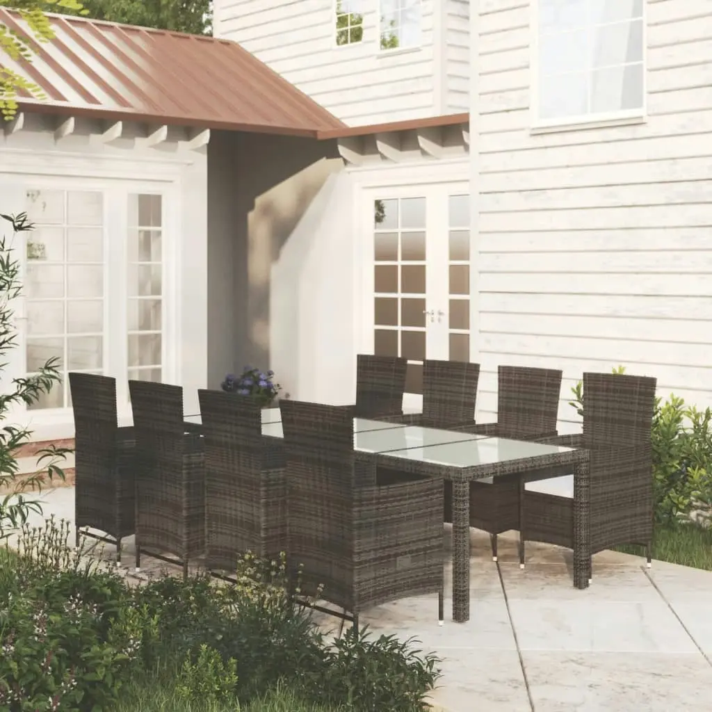 9 Piece Outdoor Dining Set with Cushions Poly Rattan Brown 3094823