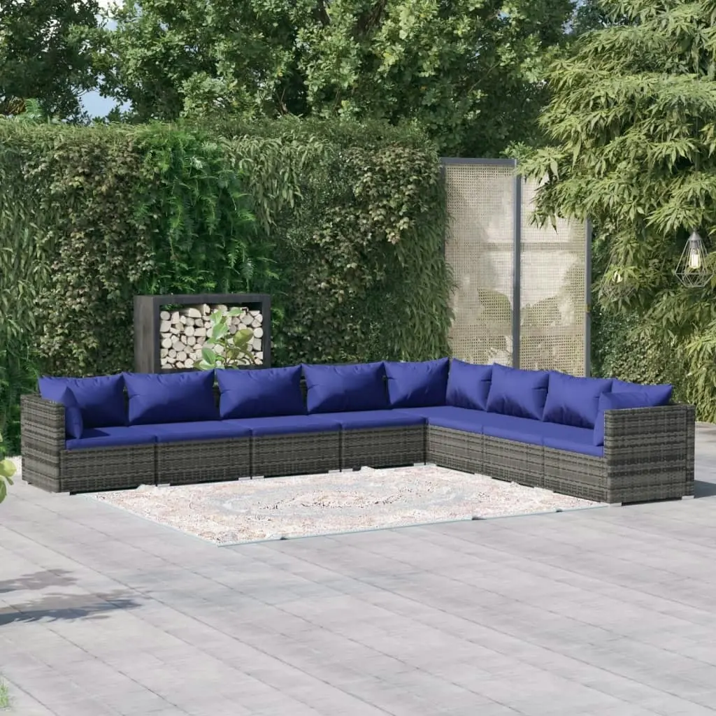 8 Piece Garden Lounge Set with Cushions Poly Rattan Grey 3101774